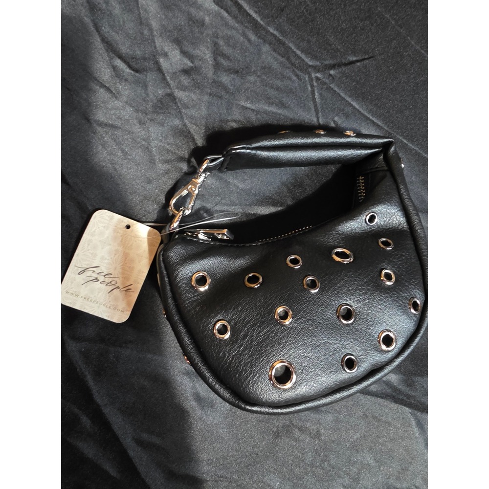 Free‎ People Grommet Eyelet Mini Bag Black Faux Leather NWT - Picture 2 of 4